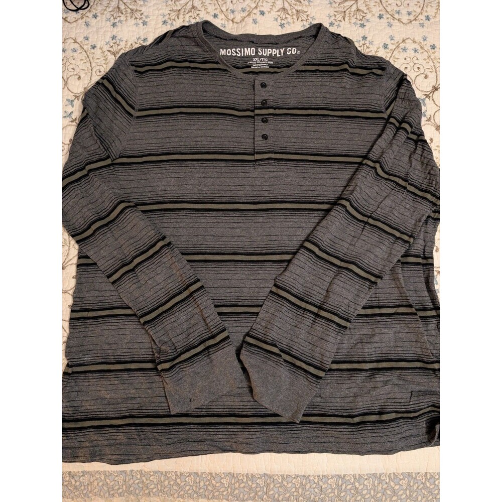 Mossimo Supply Co Shirt Mens XXL Three Button Striped Long Sleeve